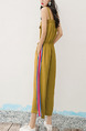 Brown Jumpsuit Wide Leg Contrast Linking Drawstring Jumpsuit for Casual