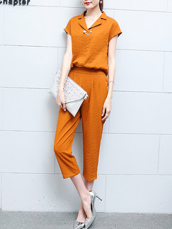 Orange Plus Size Loose Two-Piece Pants Jumpsuit for Casual Office