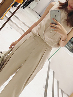 Beige Loose Jumpsuit Furcal Two-Piece Jumpsuit for Casual Party Evening Office