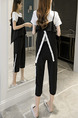 Black and White Loose Linking Contrast Furcal Adjustable Waist Ruffled    Jumpsuit for Casual Party