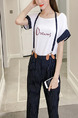 Blue and White Loose Strap Round Neck Stripe Linking Contrast Located Printing Jumpsuit for Casual Party Office