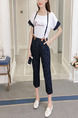 Blue and White Loose Strap Round Neck Stripe Linking Contrast Located Printing Jumpsuit for Casual Party Office