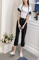 Blue and White Loose Strap Round Neck Stripe Linking Contrast Located Printing Jumpsuit for Casual Party Office