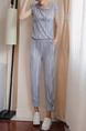 Grey Plus Size Chiffon Round Neck Slim Pleated Ruffled Twist Pattern Harem Pants Jumpsuit for Casual Party