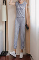 Grey Plus Size Chiffon Round Neck Slim Pleated Ruffled Twist Pattern Harem Pants Jumpsuit for Casual Party