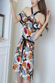 Colorful Slim Jumpsuit Off-Shoulder Hang Neck Printed Band Ruffled Floral Jumpsuit for Casual Party