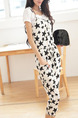 Black and White Loose Jumpsuit Printed Drawstring  Jumpsuit for Casual
