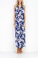 White and Blue Slim Jumpsuit V Neck Printed Adjustable Waist Wide Leg Open Back Floral Jumpsuit for Casual
