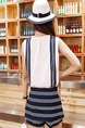 Blue and White Chiffon Slim Contrast Stripe Drawstring Two-Piece Wide Leg Jumpsuit for Casual Party