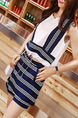 Blue and White Chiffon Slim Contrast Stripe Drawstring Two-Piece Wide Leg Jumpsuit for Casual Party