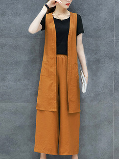 Orange and Black Slim Three-piece Contrast Wide Leg Plus Size Jumpsuit for Casual