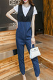 White Black and Blue Denim Jumpsuit Two-Piece V Neck Contrast Linking  Jumpsuit for Casual Office Party