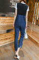 White Black and Blue Denim Jumpsuit Two-Piece V Neck Contrast Linking  Jumpsuit for Casual Office Party