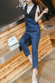 White Black and Blue Denim Jumpsuit Two-Piece V Neck Contrast Linking  Jumpsuit for Casual Office Party
