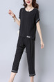 Black Plus Size Loose Adjustable Waist Round Neck Contrast Linking Tape Furcal Jumpsuit for Casual
