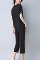 Black Plus Size Loose Adjustable Waist Round Neck Contrast Linking Tape Furcal Jumpsuit for Casual