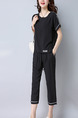 Black Plus Size Loose Adjustable Waist Round Neck Contrast Linking Tape Furcal Jumpsuit for Casual