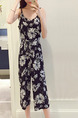 Blue and White Loose Sling Printed Siamese Wide Leg Adjustable Waist Band  Floral Jumpsuit for Casual Party
