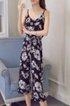Blue and White Loose Sling Printed Siamese Wide Leg Adjustable Waist Band  Floral Jumpsuit for Casual Party