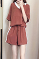 Brown Two-Piece Loose Contrast Linking V Neck Stripe Side Adjustable Waist Band Jumpsuit for Casual