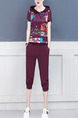 Wine Red Slim Hooded Printed Two-Piece Plus Size Jumpsuit for Casual