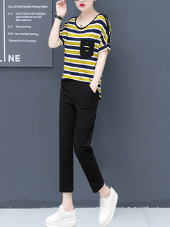 Yellow  Loose Stripe Two-Piece Jumpsuit Jumpsuit for Casual