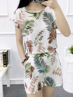 White Colorful Loose Printed Wide-Leg Shorts Two-Piece Plus Size Jumpsuit for Casual Party