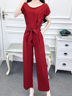 Wine Red Slim High-Waist Wide-Leg Siamese Pants Plus Size Jumpsuit for Casual Party Evening