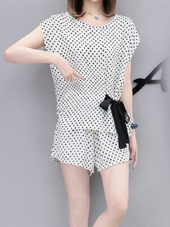 White Loose Polka Dot Band Two-Piece Shorts Plus Size Jumpsuit for Casual Party
