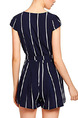 Blue Slim Contrast Stripe Band Siamese V Neck Jumpsuit for Casual Party