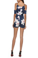 Navy Blue Slim Located Printing Off-Shoulder Siamese Floral Slip Jumpsuit for Casual Party Beach