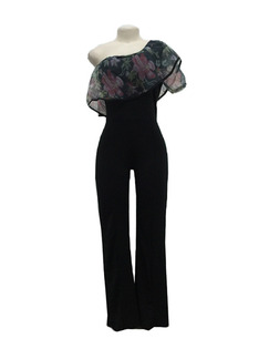 Black Slim Inclined Printed Wide-Leg Siamese One Shoulder Jumpsuit for Party Evening Cocktail