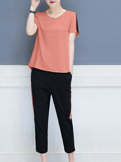 Black and Pink Loose Contrast Linking Harlen Two-Piece Pants Jumpsuit for Casual Party