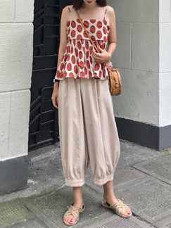 Beige and Red Loose Polka Dot Harlen Two-Piece Pants Jumpsuit for Casual Party