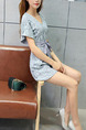Haze Blue Slim Lace Band Siamese V Neck Shorts Jumpsuit for Casual Party