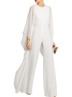 White Slim High Waist Wide-Leg Siamese Long Sleeve Plus Size Jumpsuit for Party Evening Cocktail