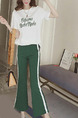 White and Army Green Loose Linking Letter Side Stripe Two Piece Pants Plus Size Jumpsuit for Casual Sporty