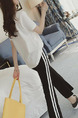 White and Black Loose Linking Letter Side Stripe Two Piece Pants Jumpsuit for Casual Sporty