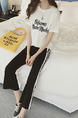 White and Black Loose Linking Letter Side Stripe Two Piece Pants Jumpsuit for Casual Sporty