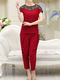 Wine Red Loose Cutout Linking Harlen Two Piece Pants Plus Size Jumpsuit for Casual Party Evening