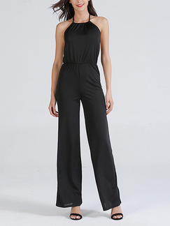 Black Slim Hang neck Sling Open Back Jumpsuit for Casual Party Evening Semi Formal