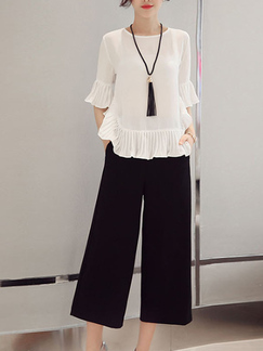 White and Black Plus Size Linking Ruffled Asymmetrical Hem Wide Leg Pants Two Piece  Jumpsuit for Casual Party Evening