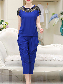 Blue Loose Cutout Linking Harlen Pants Plus Size Two Piece Jumpsuit for Casual Party Office Evening