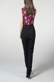 Wine red and Black Jumpsuit Slim Zipped Pocket Placket Front Printed Band Belt Jumpsuit for Casual Party Office