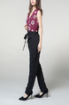 Wine red and Black Jumpsuit Slim Zipped Pocket Placket Front Printed Band Belt Jumpsuit for Casual Party Office