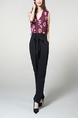 Wine red and Black Jumpsuit Slim Zipped Pocket Placket Front Printed Band Belt Jumpsuit for Casual Party Office
