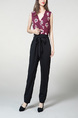 Wine red and Black Jumpsuit Slim Zipped Pocket Placket Front Printed Band Belt Jumpsuit for Casual Party Office