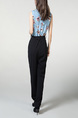 Blue and Black Jumpsuit Slim Zipped Pocket Placket Front Printed Band Belt Jumpsuit for Casual Party Office