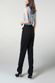 Blue and Black Jumpsuit Slim Zipped Pocket Placket Front Printed Band Belt Jumpsuit for Casual Party Office