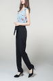 Blue and Black Jumpsuit Slim Zipped Pocket Placket Front Printed Band Belt Jumpsuit for Casual Party Office